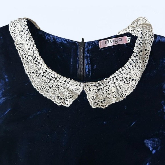 Maya Velvet Dress - Size Medium - Navy with Lace Detail - Picture 3 of 8